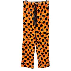 Pillow Talk Size Small Halloween Pumpkin & Cat Soft Fleece Waist Tie PJ Pants